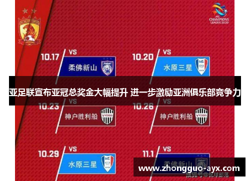亚足联宣布亚冠总奖金大幅提升 进一步激励亚洲俱乐部竞争力